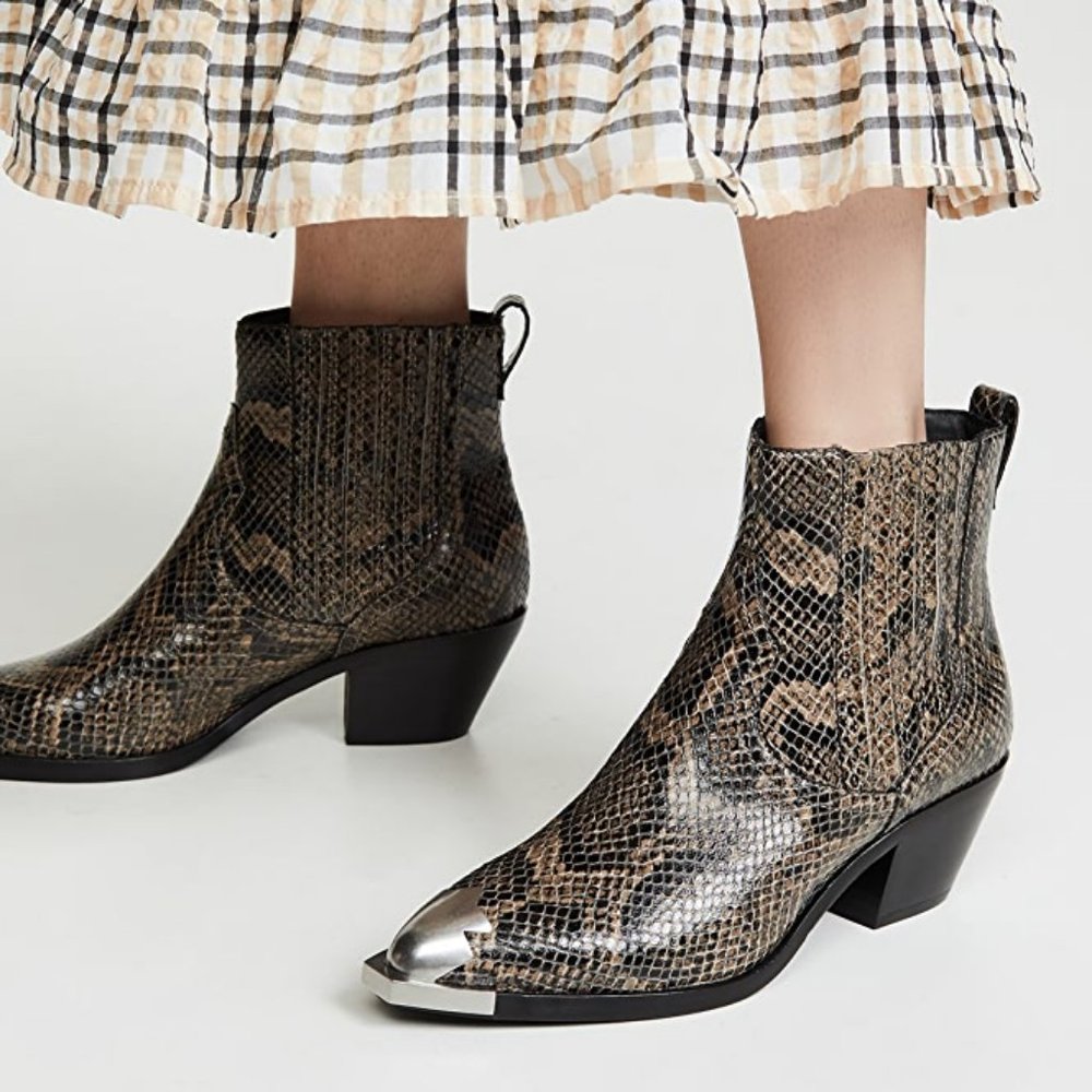 ASH Western Embossed Leather Ankle Booties